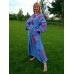 Boho Style Ukrainian Embroidered Maxi Broad Dress Stormy Sky with Red Embroidery